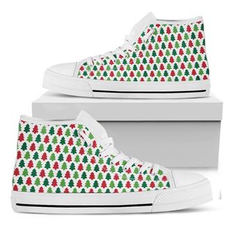 Merry Christmas Tree Pattern Print White High Top Shoes - Monsterry CA