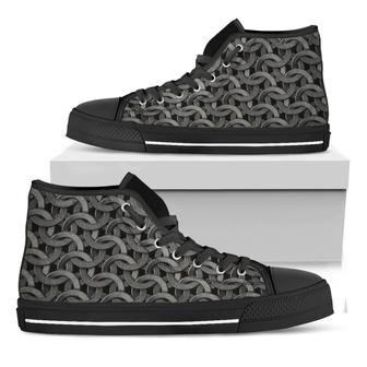 Metal Chainmail Pattern Print Black High Top Shoes - Monsterry CA
