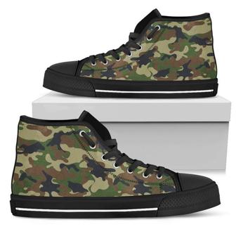 Military Green Camouflage Print Men's High Top Shoes - Monsterry UK