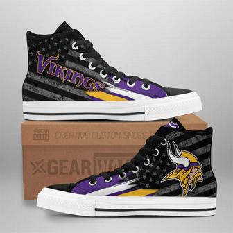 Minnesota Vikings High Top Shoes Custom American Flag Sneakers | Favorety CA