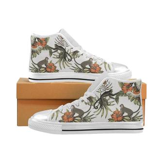 Monkey red hibiscus flower palm leaves floral patt Women's High Top Shoes White - Monsterry CA