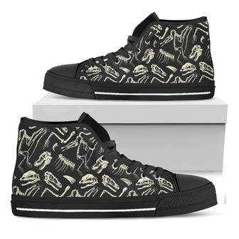Monochrome Dinosaur Fossil Pattern Print Black High Top Shoes - Monsterry CA