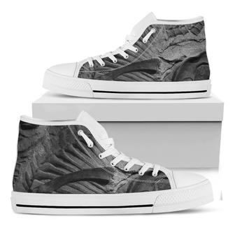 Monochrome Dinosaur Fossil Print White High Top Shoes - Monsterry AU