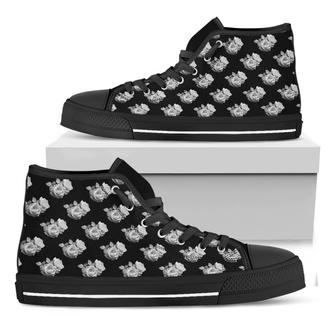 Monochrome Rose Pattern Print Black High Top Shoes - Monsterry
