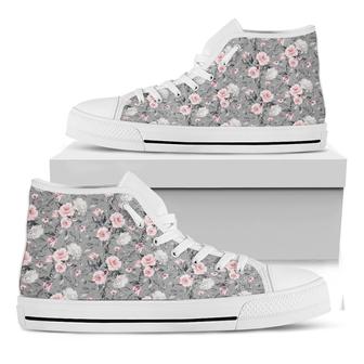 Monochrome Spring Floral Print White High Top Shoes - Monsterry