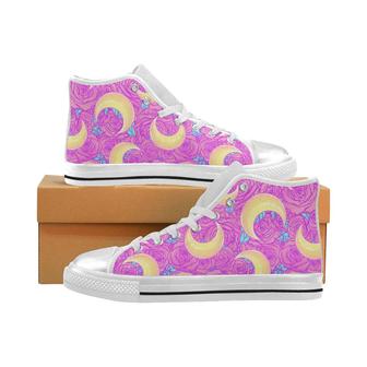 Moon pink rose background Women's High Top Shoes White - Monsterry UK