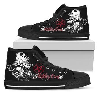 Motley Crue Sneakers Jack Skellington High Top Shoes For Music Fans | Favorety