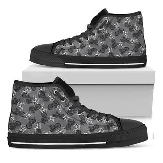 Motorcycle And Angel Pattern Print Black High Top Shoes - Monsterry