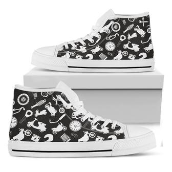 Motorcycle Equipment Pattern Print White High Top Shoes - Monsterry AU
