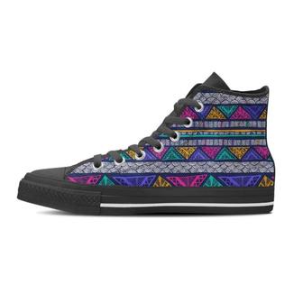 Multicolor Native Aztec Abstract Doodle Women's High Top Shoes - Monsterry