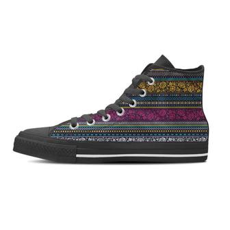 Multicolor Rose Floral Abstract Tribal Aztec Men's High Top Shoes - Monsterry