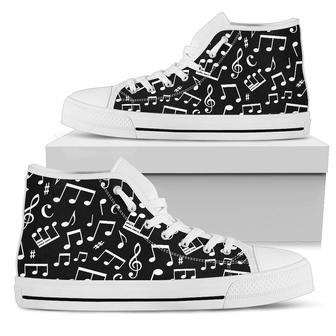 Music Note Black White Themed Print Women High Top Shoes - Monsterry DE