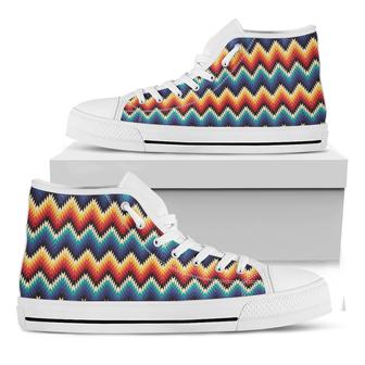Native Tribal Inspired Pattern Print White High Top Shoes - Monsterry