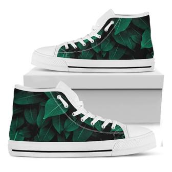 Natural Green Leaf Print White High Top Shoes - Monsterry CA