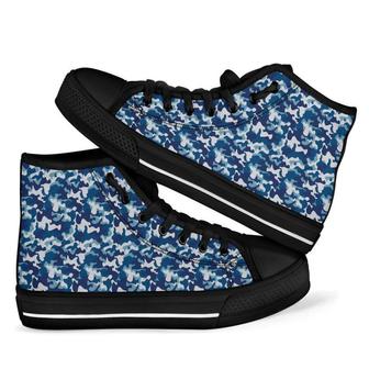 Navy Military Camouflage Camo Men Women's High Top Shoes - Monsterry UK