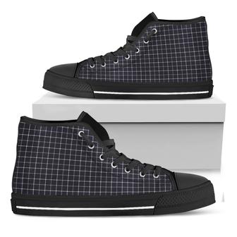 Navy Tattersall Pattern Print Black High Top Shoes - Monsterry