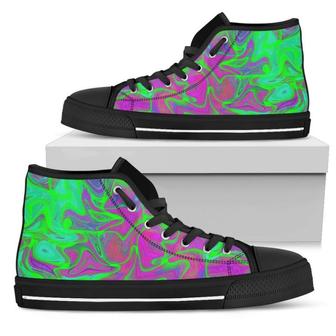 Neon Green Pink Psychedelic Trippy Print Men's High Top Shoes - Monsterry AU