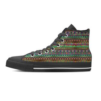 Neon Multicolor Ethic Aztec Aztec Grunge Geometric Print Men's High Top Shoes - Monsterry AU