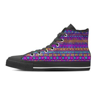Neon Multicolor Ethic Aztec Doodle Print Men's High Top Shoes - Monsterry DE