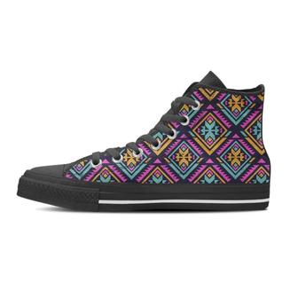 Neon Multicolor Ethic Aztec Grunge Print Women's High Top Shoes - Monsterry CA
