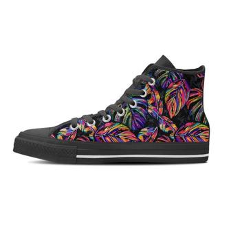 Neon Multicolor Palm Leaf Print Women's High Top Shoes - Monsterry