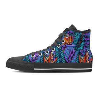 Neon Palm Leaf Tropical Print Men's High Top Shoes - Monsterry CA