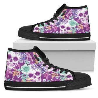 Neon Skull Floral Men's High Top Shoes - Monsterry CA