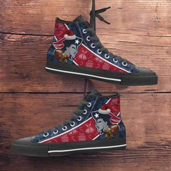 New England Patriots Christmas Football Pattern Canvas High Top Shoes Sneakers | Favorety