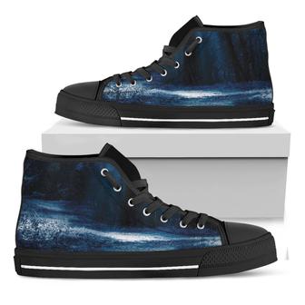 Night Forest And Moonlight Print Black High Top Shoes - Monsterry