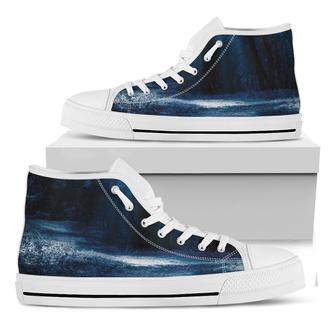 Night Forest And Moonlight Print White High Top Shoes - Monsterry