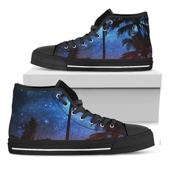 Night Sunset Sky And Palm Trees Print Black High Top Shoes - Monsterry UK