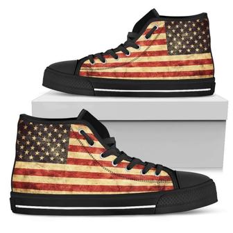 Old American Flag Patriotic Men's High Top Shoes - Monsterry