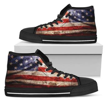 Old Wrinkled American Flag Patriotic Men's High Top Shoes - Monsterry