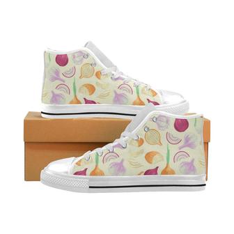 Onion garlic white red pattern Men's High Top Shoes White - Monsterry AU