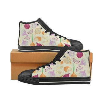 Onion garlic white red pattern Women's High Top Shoes Black - Monsterry