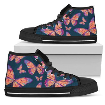 Orange And Purple Butterfly Print Men's High Top Shoes - Monsterry