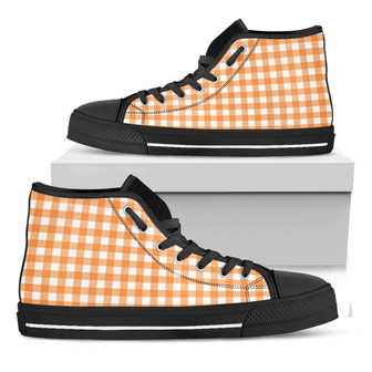 Orange And White Check Pattern Print Black High Top Shoes - Monsterry