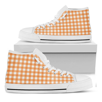 Orange And White Check Pattern Print White High Top Shoes - Monsterry