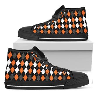 Orange Black Grey And White Argyle Print Black High Top Shoes - Monsterry UK