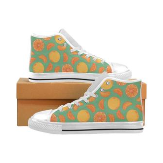 orange fruit pattern green background Men's High Top Shoes White - Monsterry
