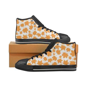 Orange Maple Leaf pattern Men's High Top Shoes Black - Monsterry UK
