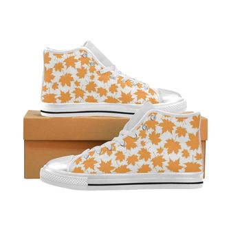 Orange Maple Leaf pattern Women's High Top Shoes White - Monsterry DE