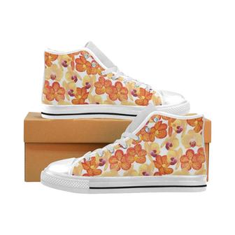 Orange yellow orchid flower pattern background Men's High Top Shoes White - Monsterry UK