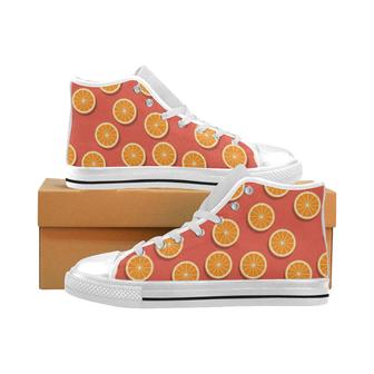 Oranges pattern red background Men's High Top Shoes White - Monsterry AU