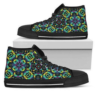 Ornament Psychedelic Trippy Print Men's High Top Shoes - Monsterry