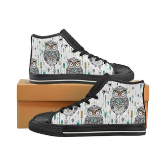 Owl Arrow Pattern Women's High Top Shoes Black - Monsterry AU