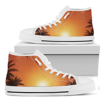 Palm Tree Beach Sunset Print White High Top Shoes - Monsterry CA
