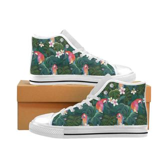 Parrot Palm tree leaves flower hibiscus pattern Men's High Top Shoes White - Monsterry UK