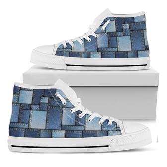 Patchwork Denim Jeans Pattern Print White High Top Shoes - Monsterry UK