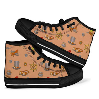 Pattern Print Steampunk Men Women's High Top Shoes - Monsterry